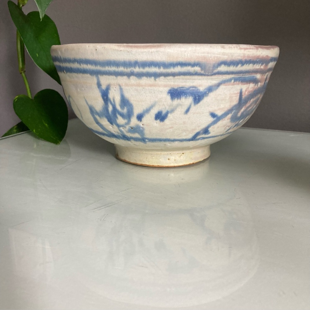 Handcrafted Blue, Pink, & Cream Pottery Bowl